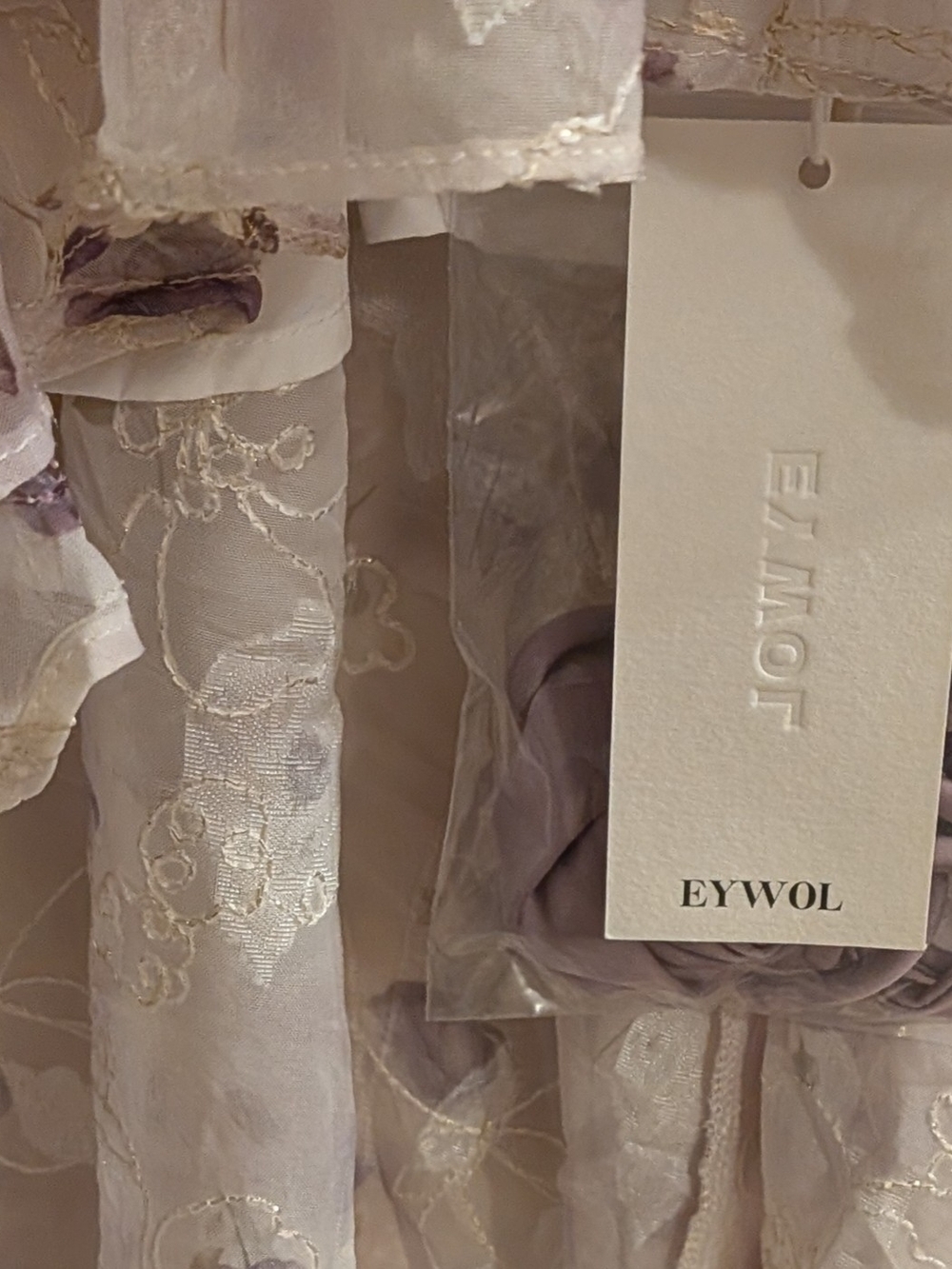 EYWOL Women's Floral Embroidered Ruffle Midi Dress Beige Size L NWT - Picture 4 of 4